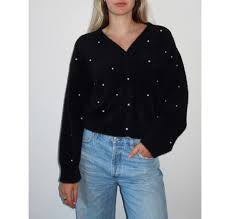 Brunette the Label - Mini Pearl Cardigan BLK