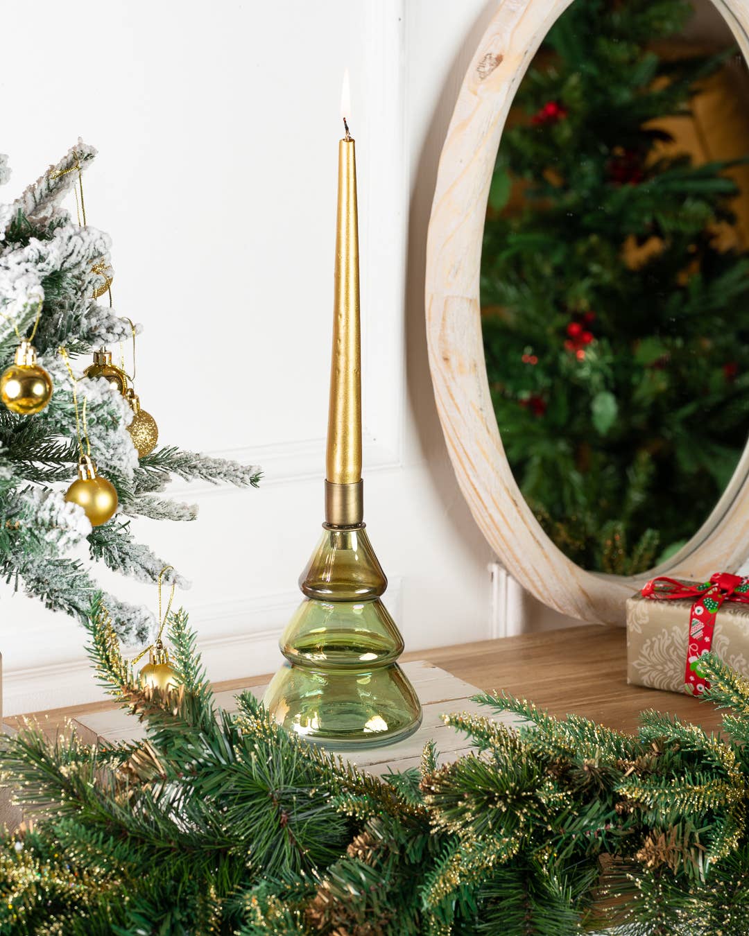 Tinsel Tree Candleholder Green B