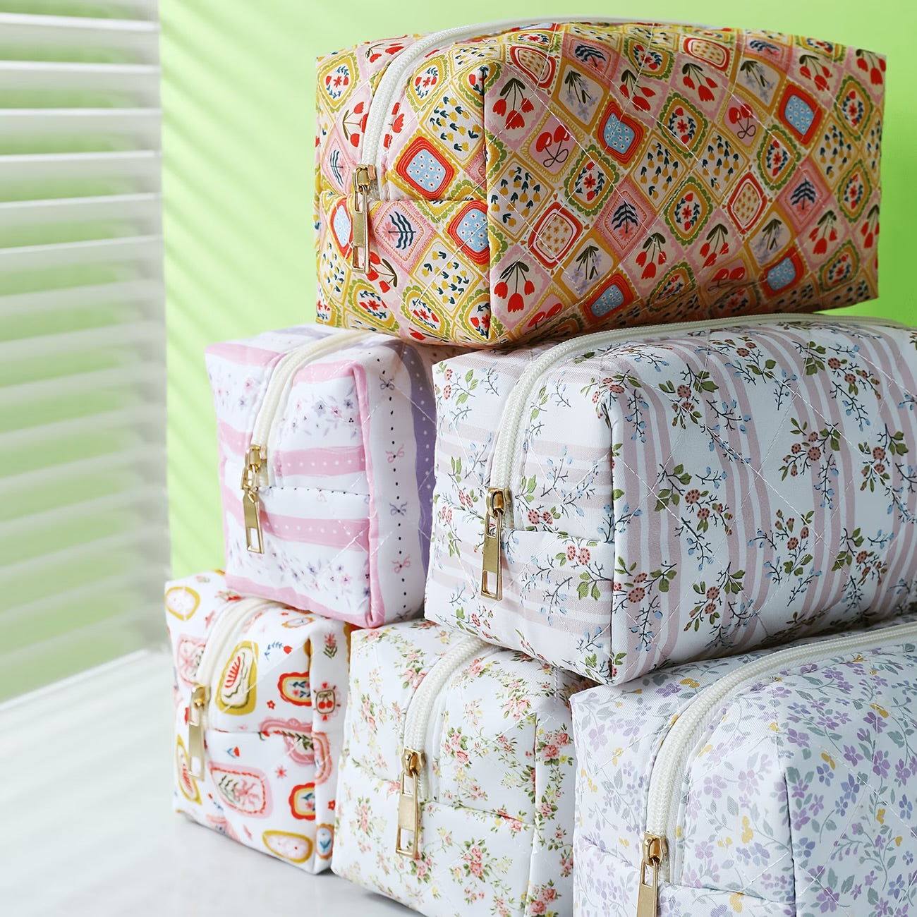 Quilted floral makeup bag