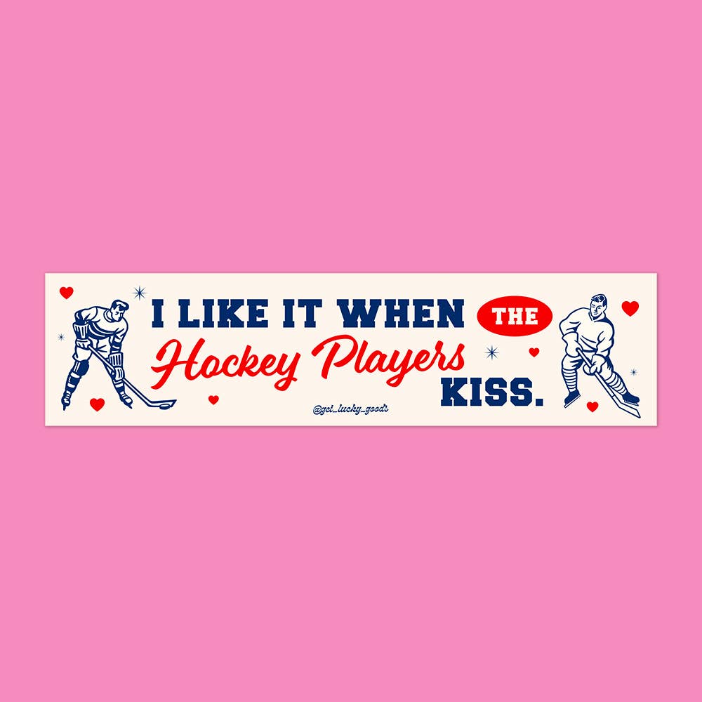 Hockey Players Kiss Bumper Sticker or Magnet