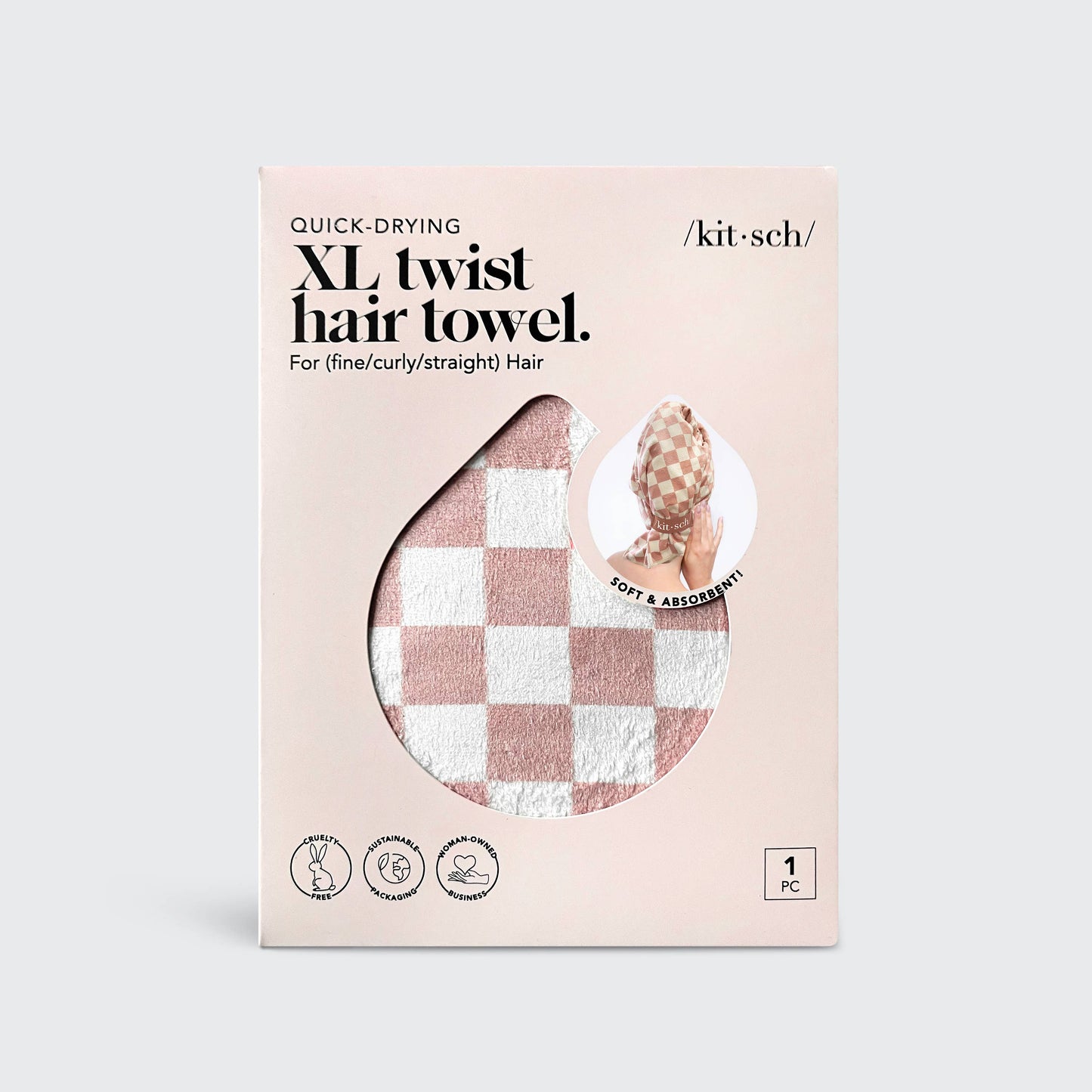 Kitsch | Extra Large Quick-Dry Hair Towel Wrap | Terracotta Checker