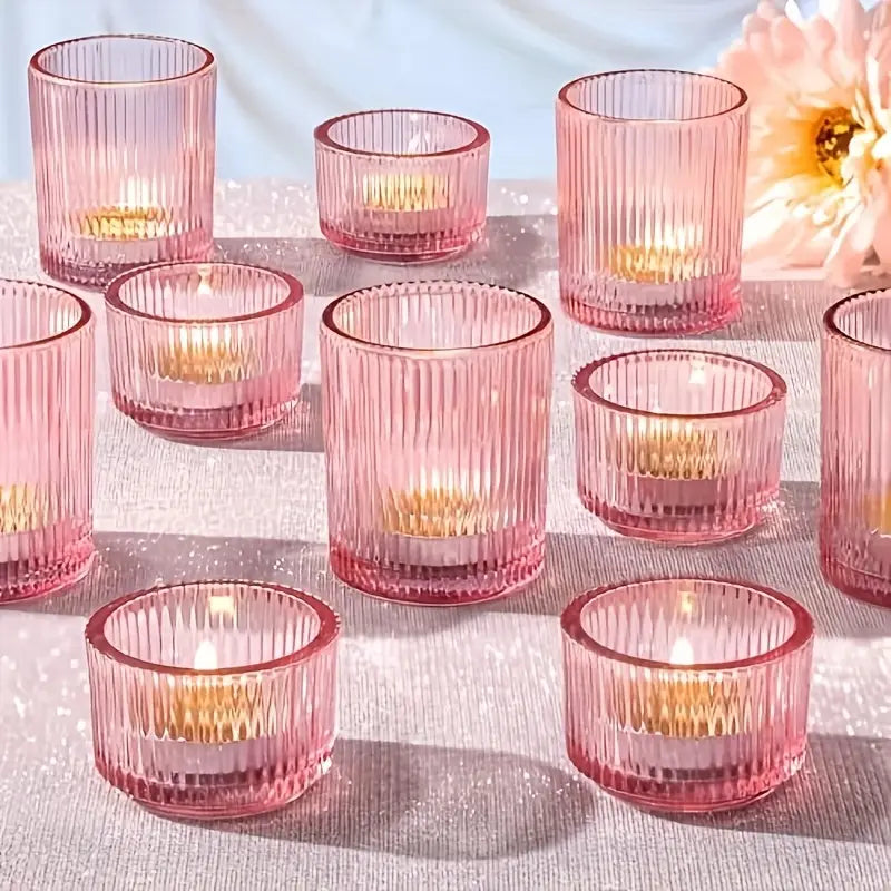 Pink Ribbed Tea Light Holders