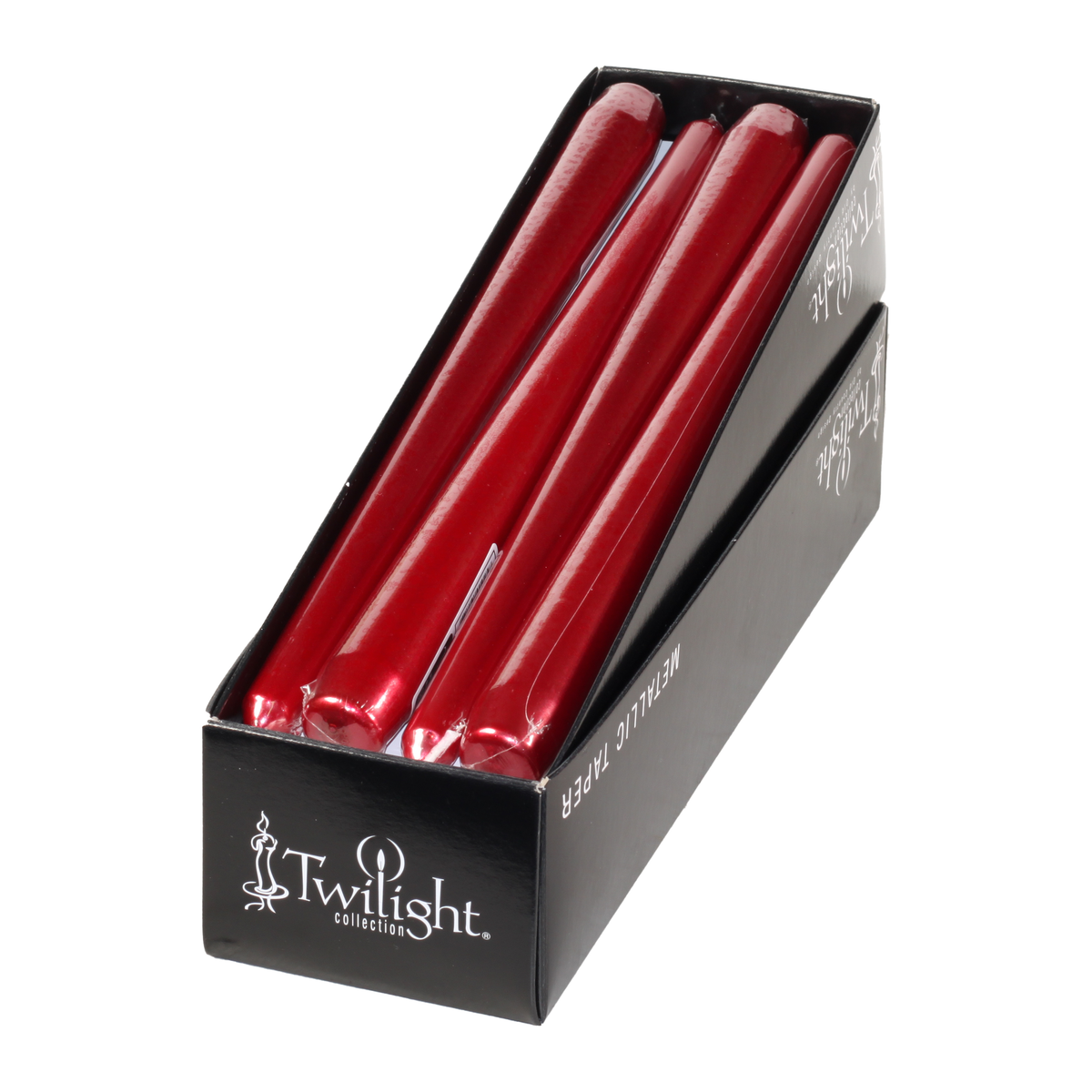 10 Inch Cranberry Metallic Taper Candle | 12 Pack