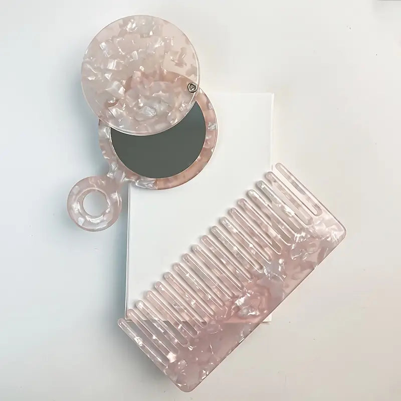 Pink Hand Mirror Comb Brush