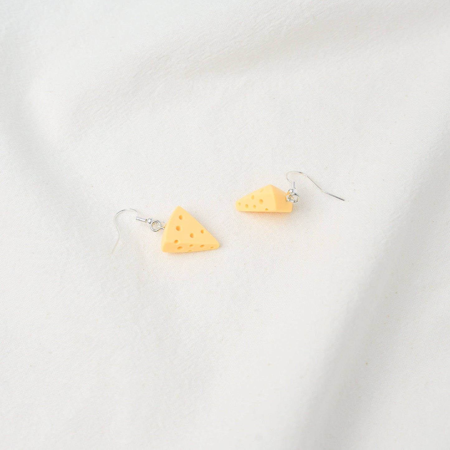 Swiss Cheese Dangle Earrings | Cheese Slice Earrings | Cheese Wedge Earrings | Miniature Jewellery | Silver Drop Earrings | Cheese Earrings