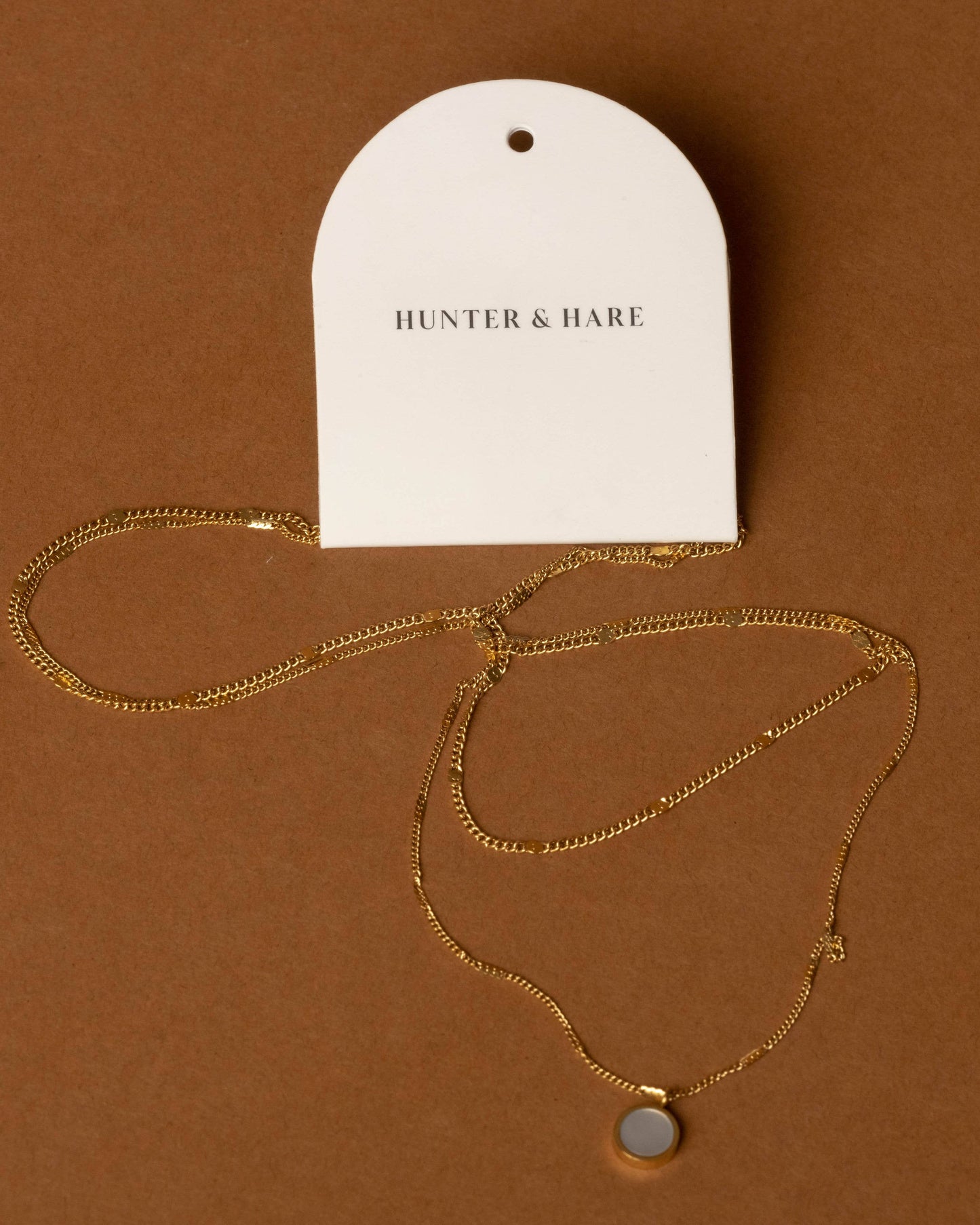 Dual Chain Opal Shell Pendant Necklace
