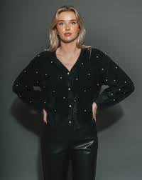 Brunette the Label - Mini Pearl Cardigan BLK