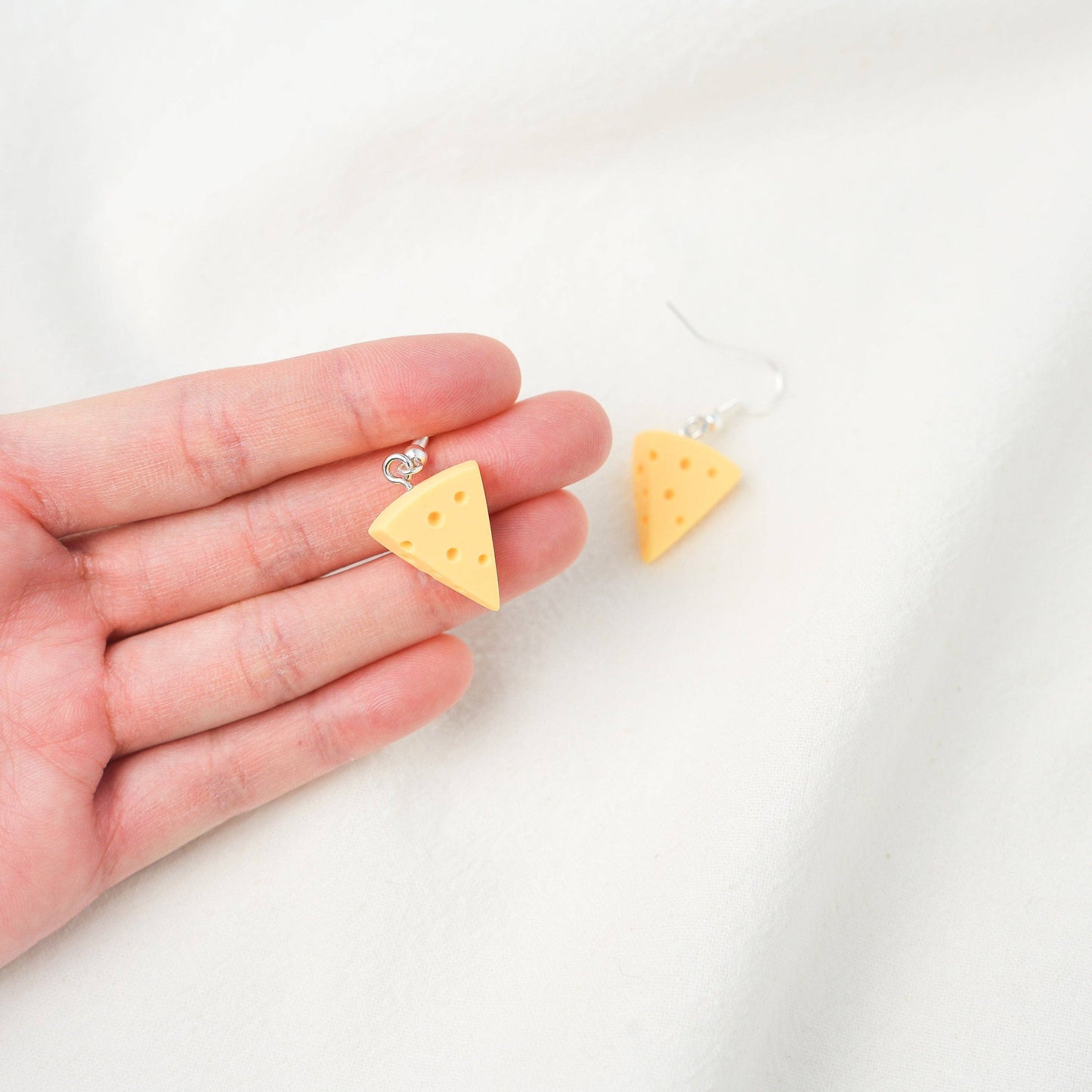 Swiss Cheese Dangle Earrings | Cheese Slice Earrings | Cheese Wedge Earrings | Miniature Jewellery | Silver Drop Earrings | Cheese Earrings