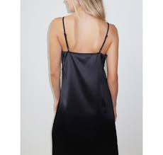 Brunette the Label - Satin Maxi Dress W/ Lace Appliqué Black