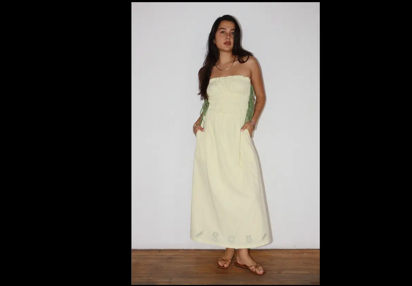 Ruched tube dress with embroidery