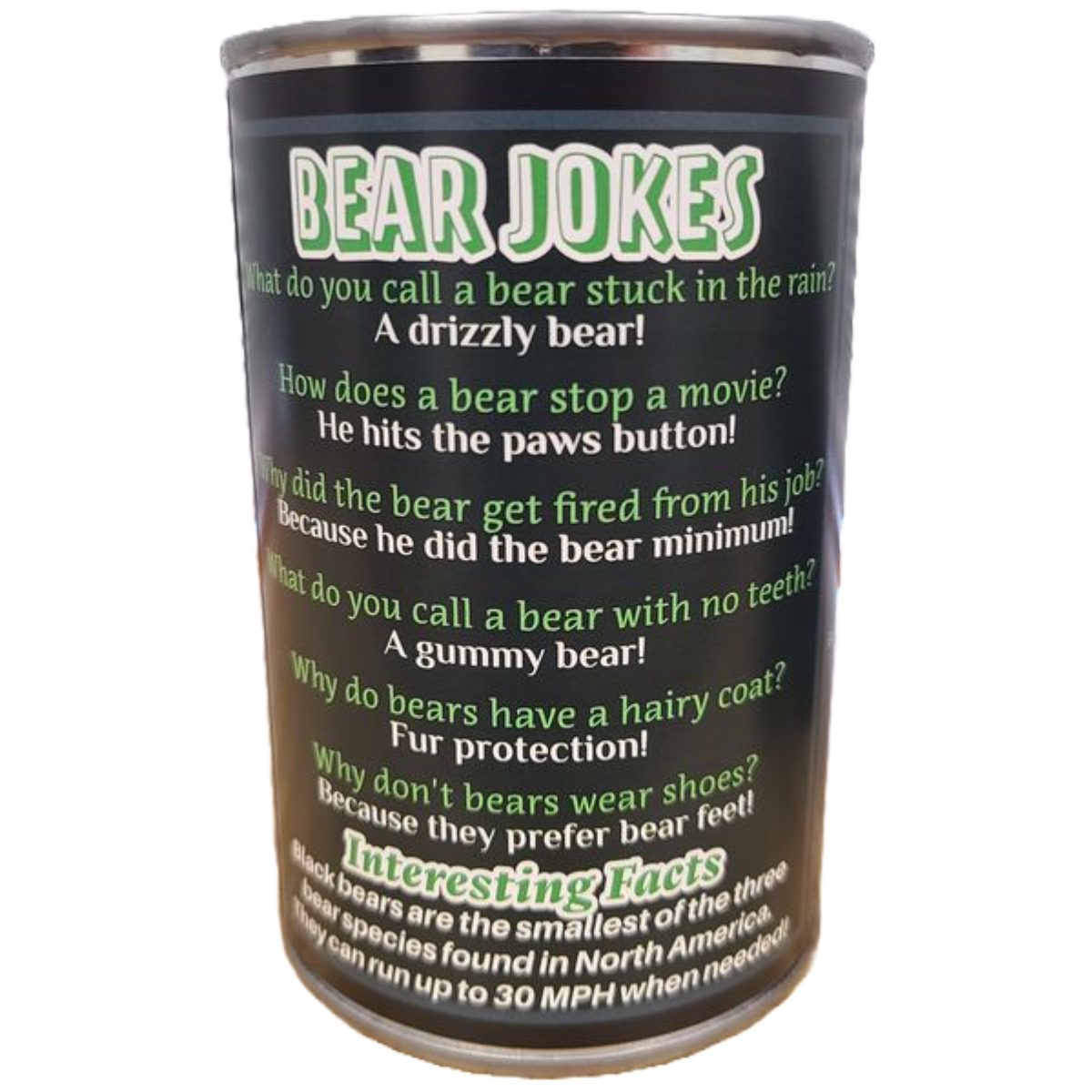 Russ the Canned Black Bear | Stuffed Zoo Plush w/Jokes |Gift