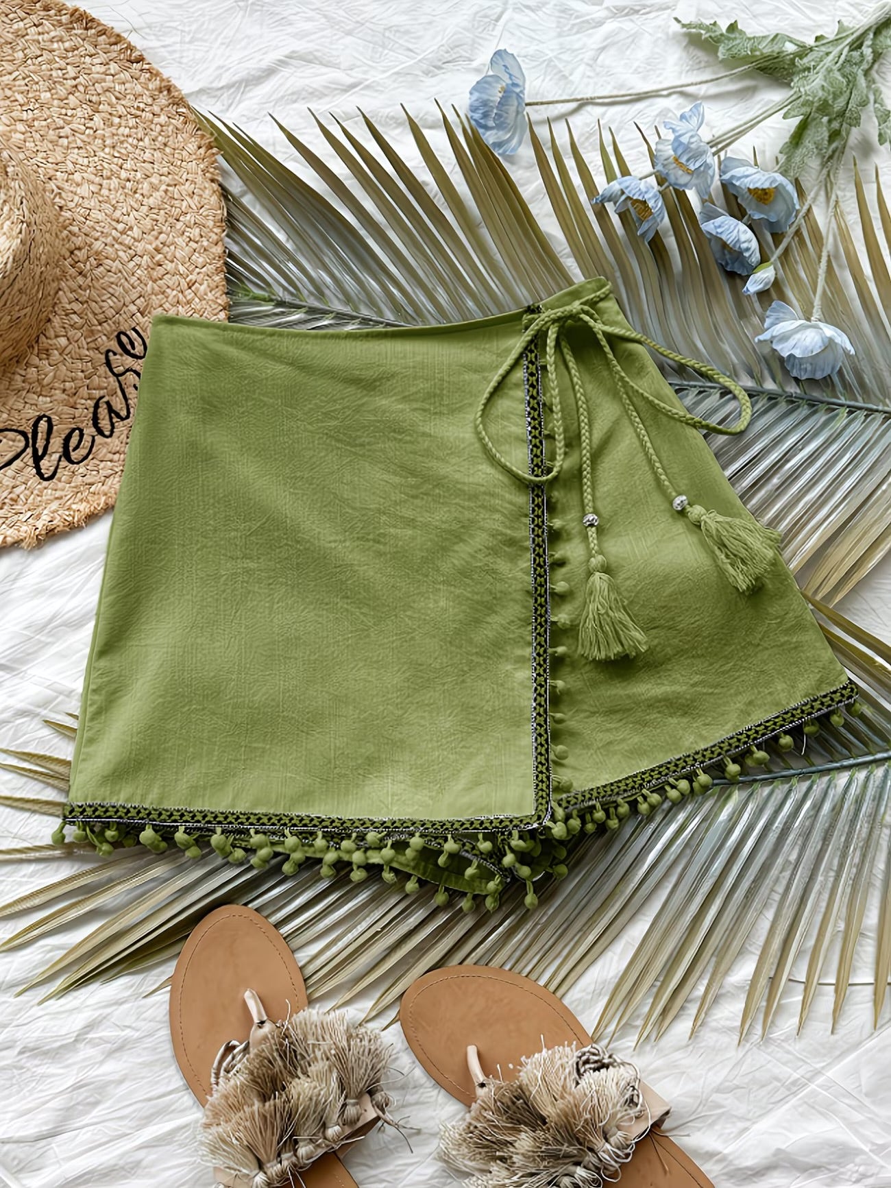 Green tassel skort