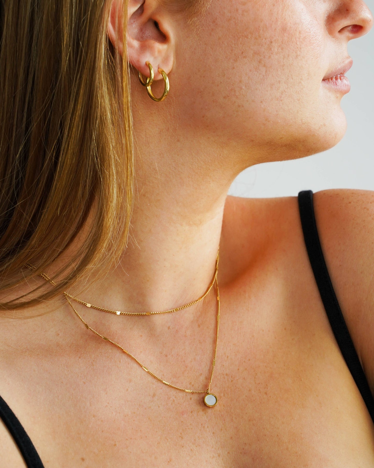 Dual Chain Opal Shell Pendant Necklace