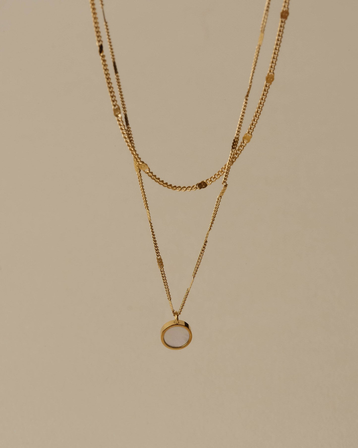 Dual Chain Opal Shell Pendant Necklace