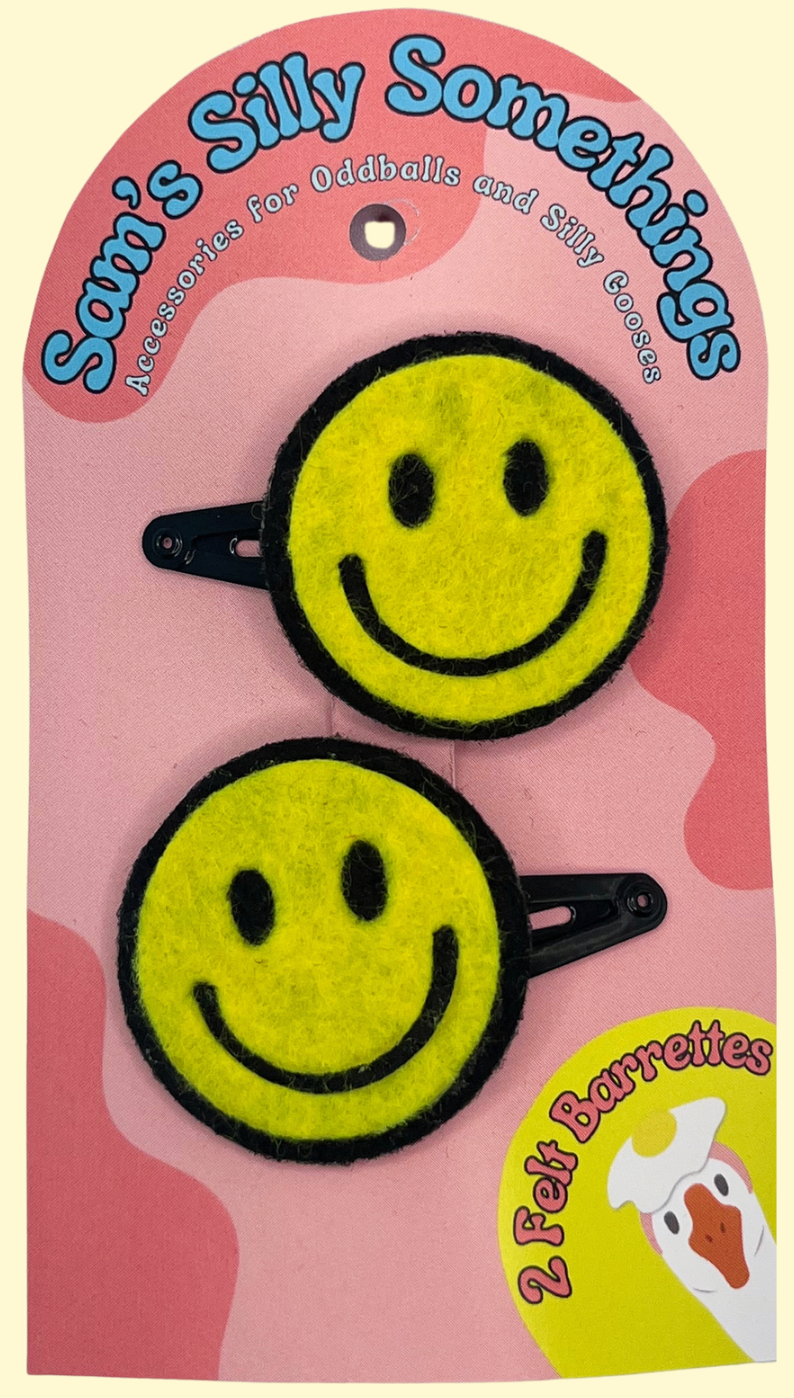 Smiley Face Barrettes | Felt Barrettes | Hair Accessories