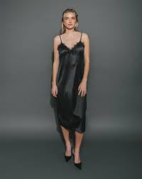 Brunette the Label - Satin Maxi Dress W/ Lace Appliqué Black