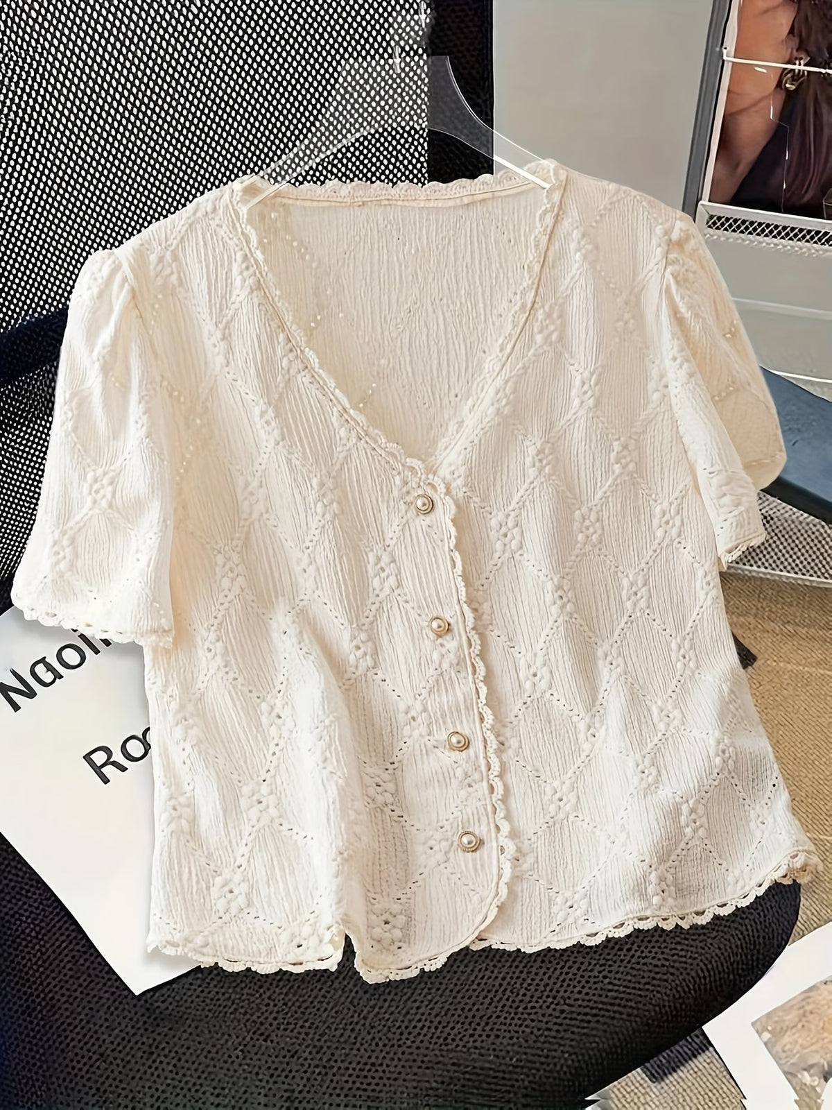 Lace Trim Button Top