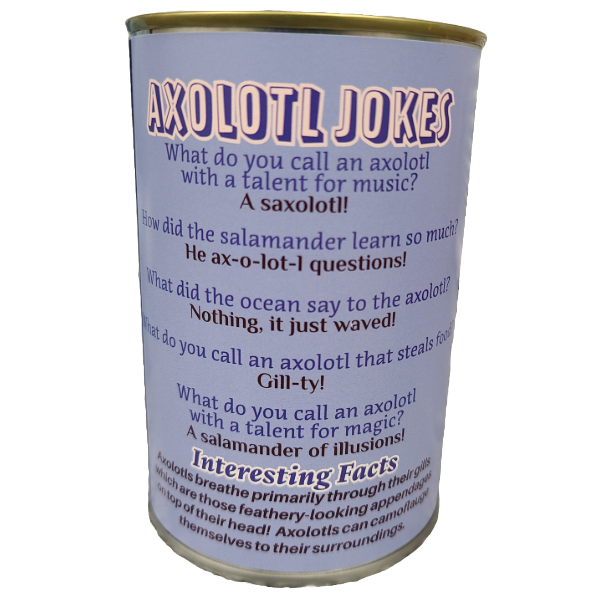 Canned Blue Axolotl Stuffed Animal Plush w/Jokes Unique Gift