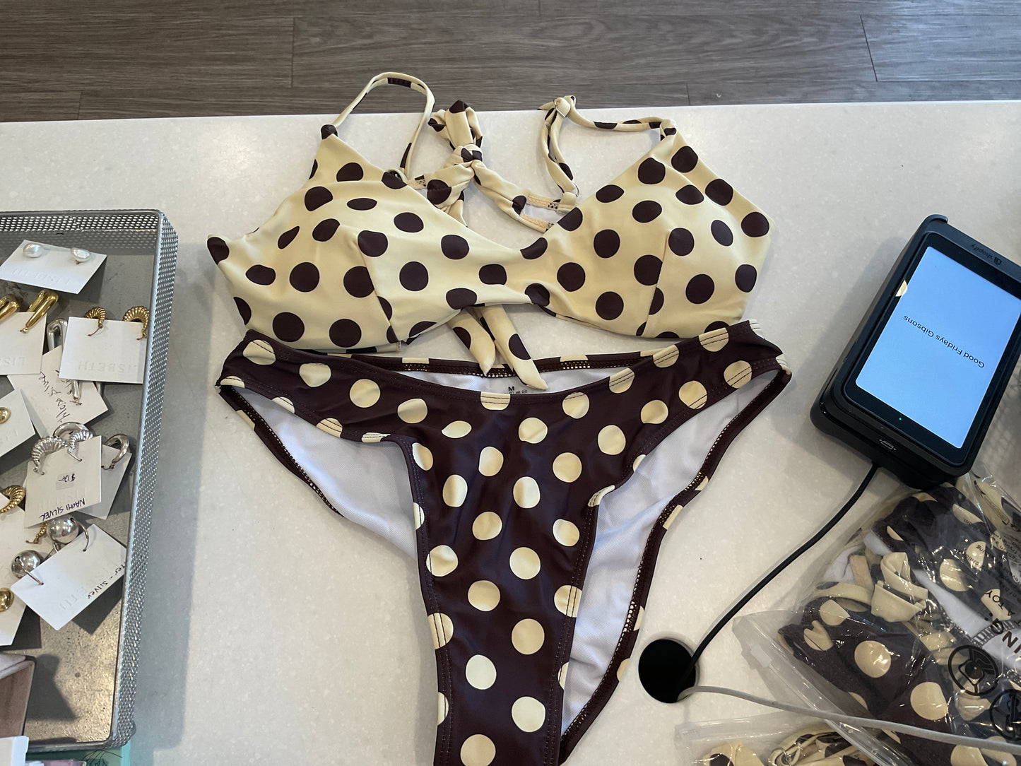 Vintage Polka Dot Cream and Brown Bikini