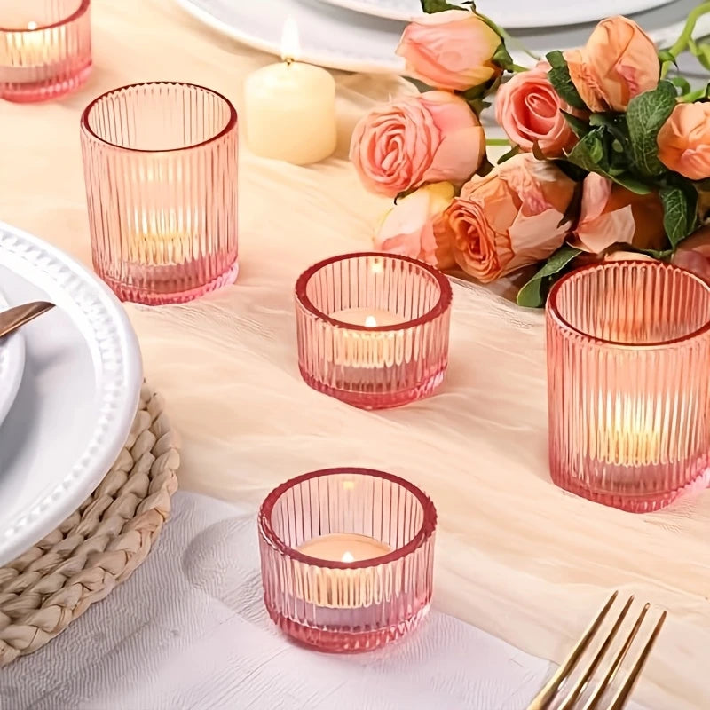 Pink Ribbed Tea Light Holders