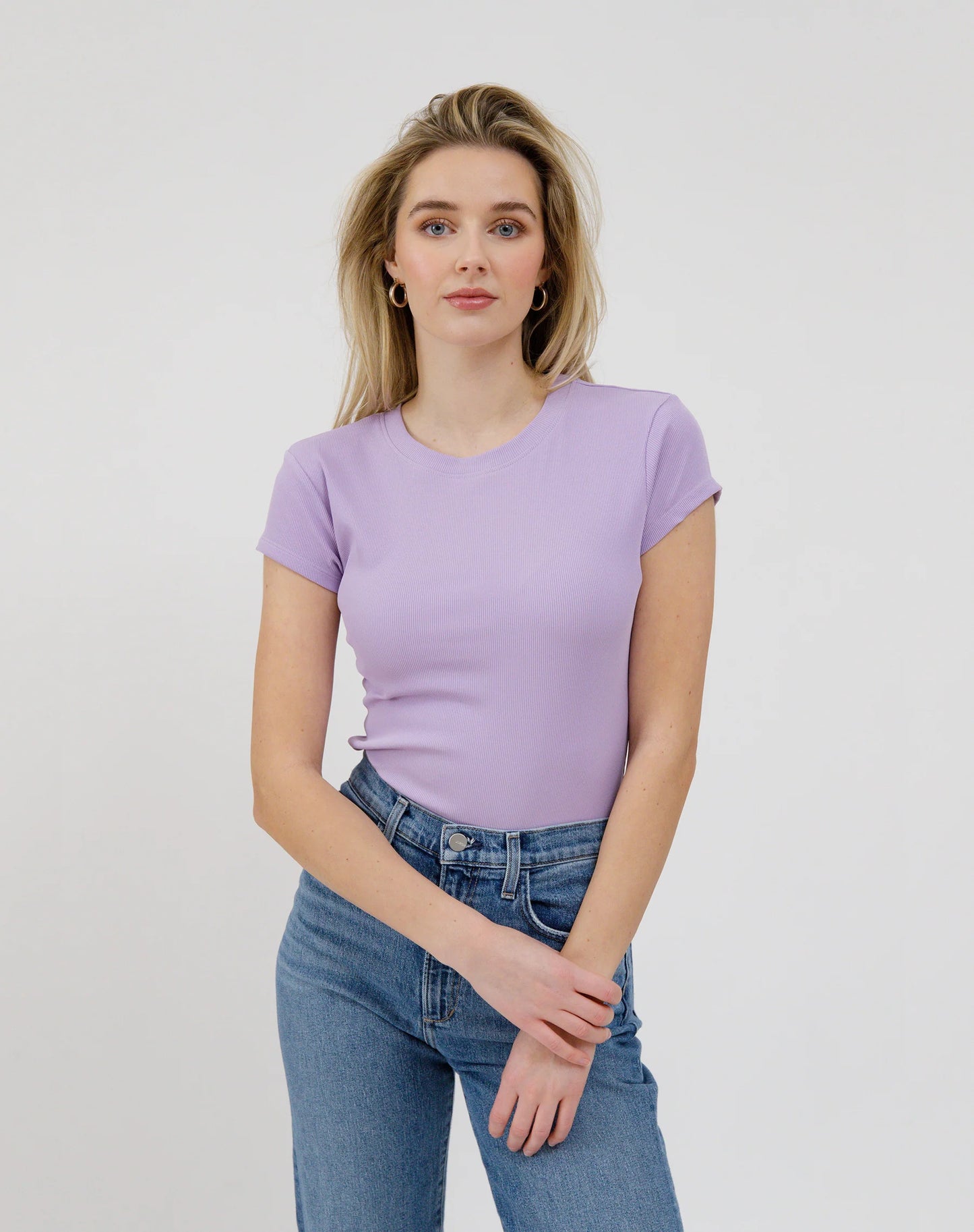 Brunette the Label Ribbed Fitted T-Shirt W/ Cap Sleeves