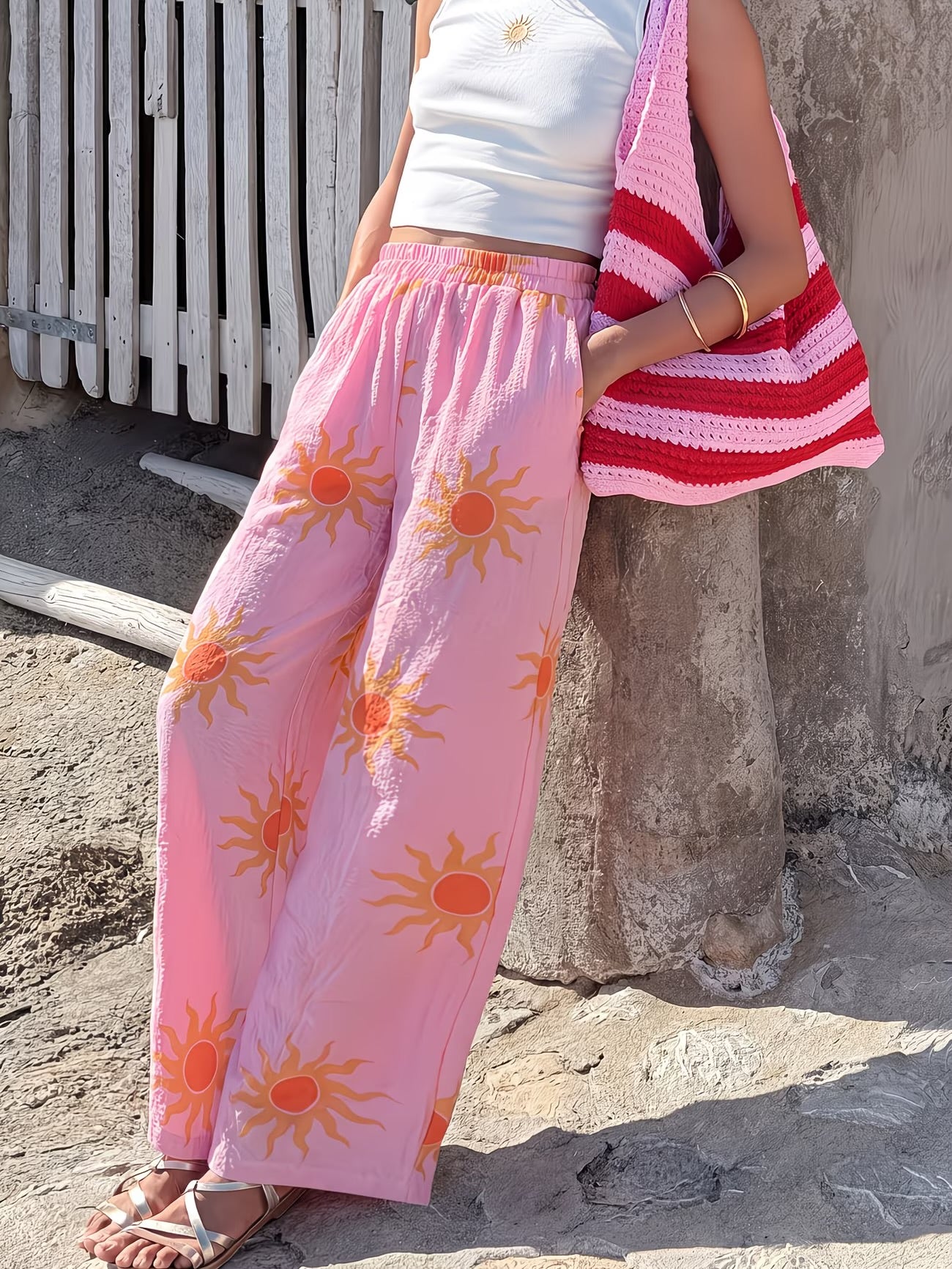 Pink sun print pants