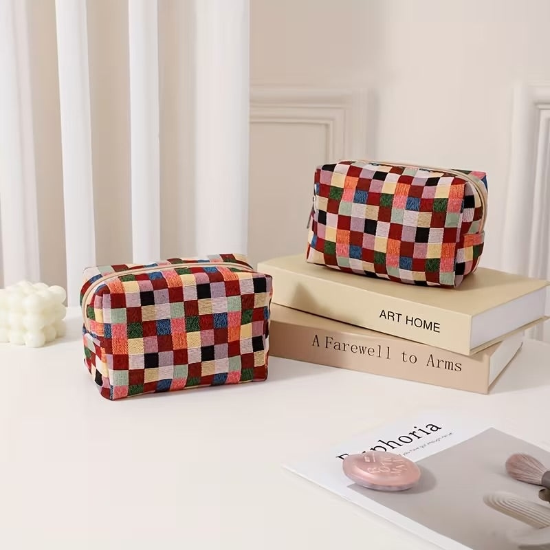 Plaid Pillow Make Up Bag