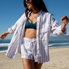 Left on Friday Getaway Buttondown Beach Stripe Shirt Beach/Coconut