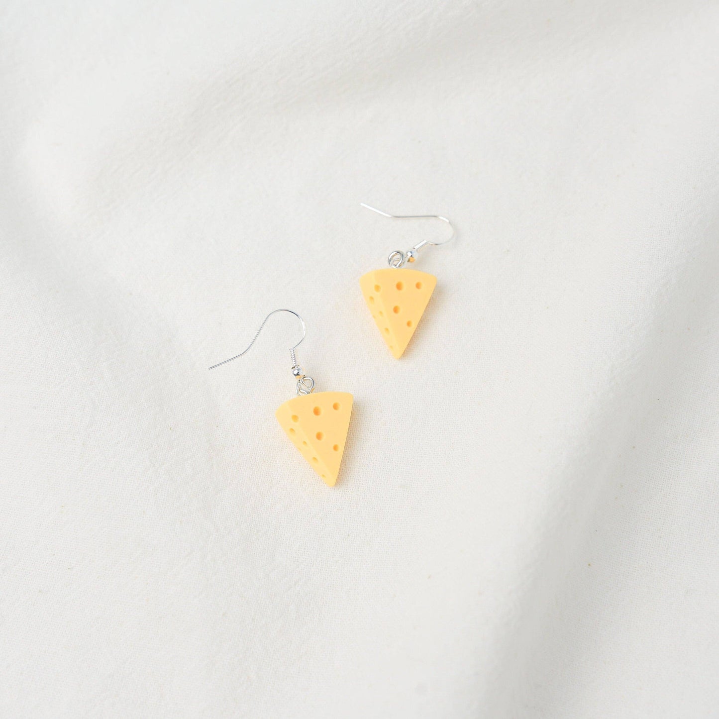 Swiss Cheese Dangle Earrings | Cheese Slice Earrings | Cheese Wedge Earrings | Miniature Jewellery | Silver Drop Earrings | Cheese Earrings