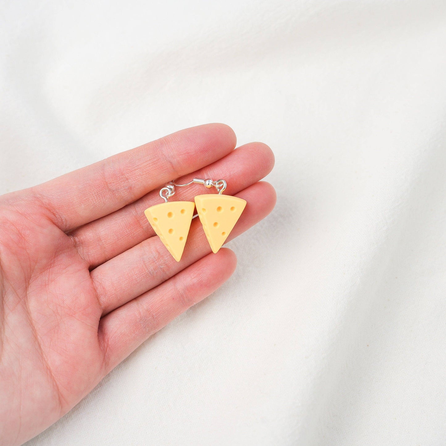 Swiss Cheese Dangle Earrings | Cheese Slice Earrings | Cheese Wedge Earrings | Miniature Jewellery | Silver Drop Earrings | Cheese Earrings