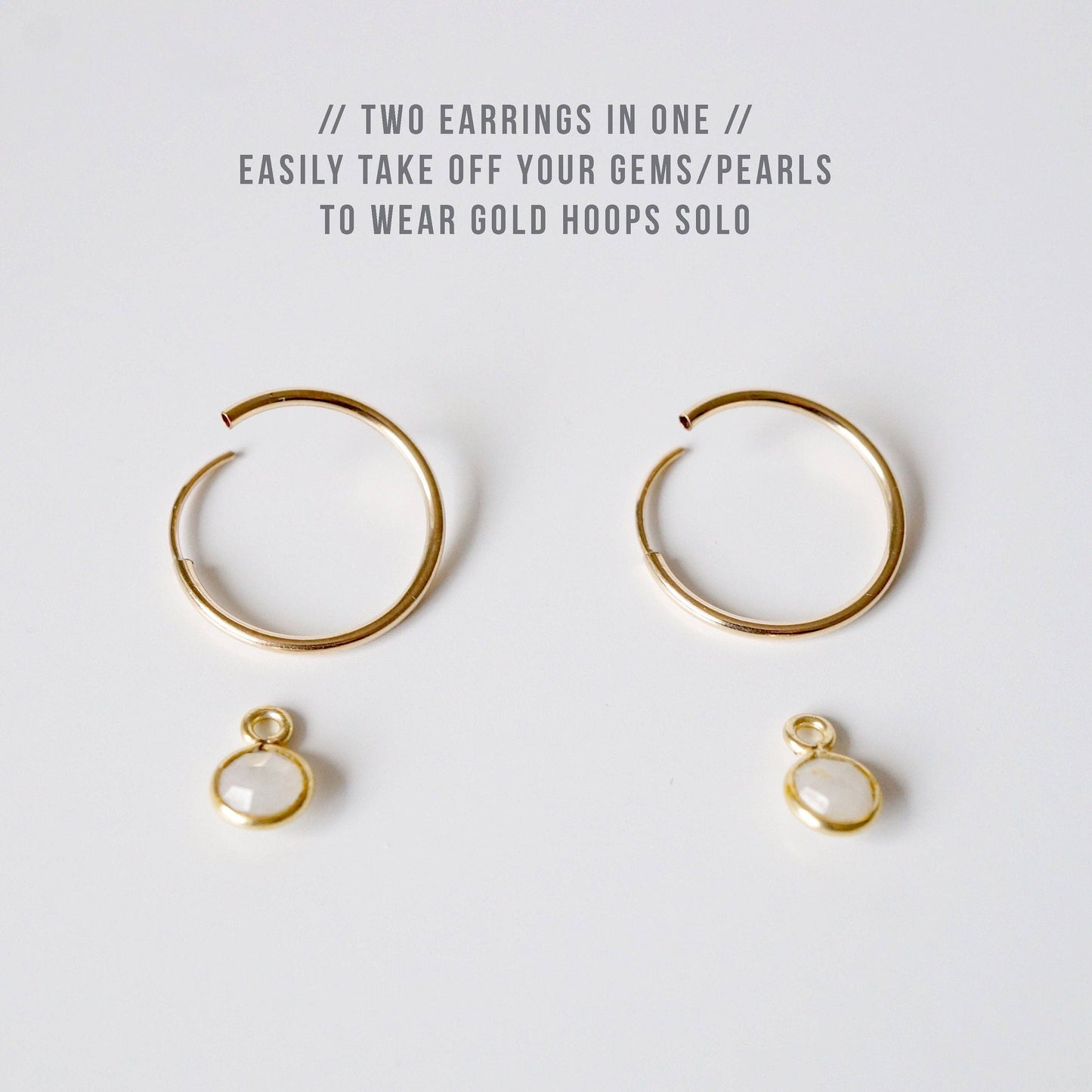 Hunter and Trove- Moonstone 14K Gold fill Gold Hoop Earrings (Valais)