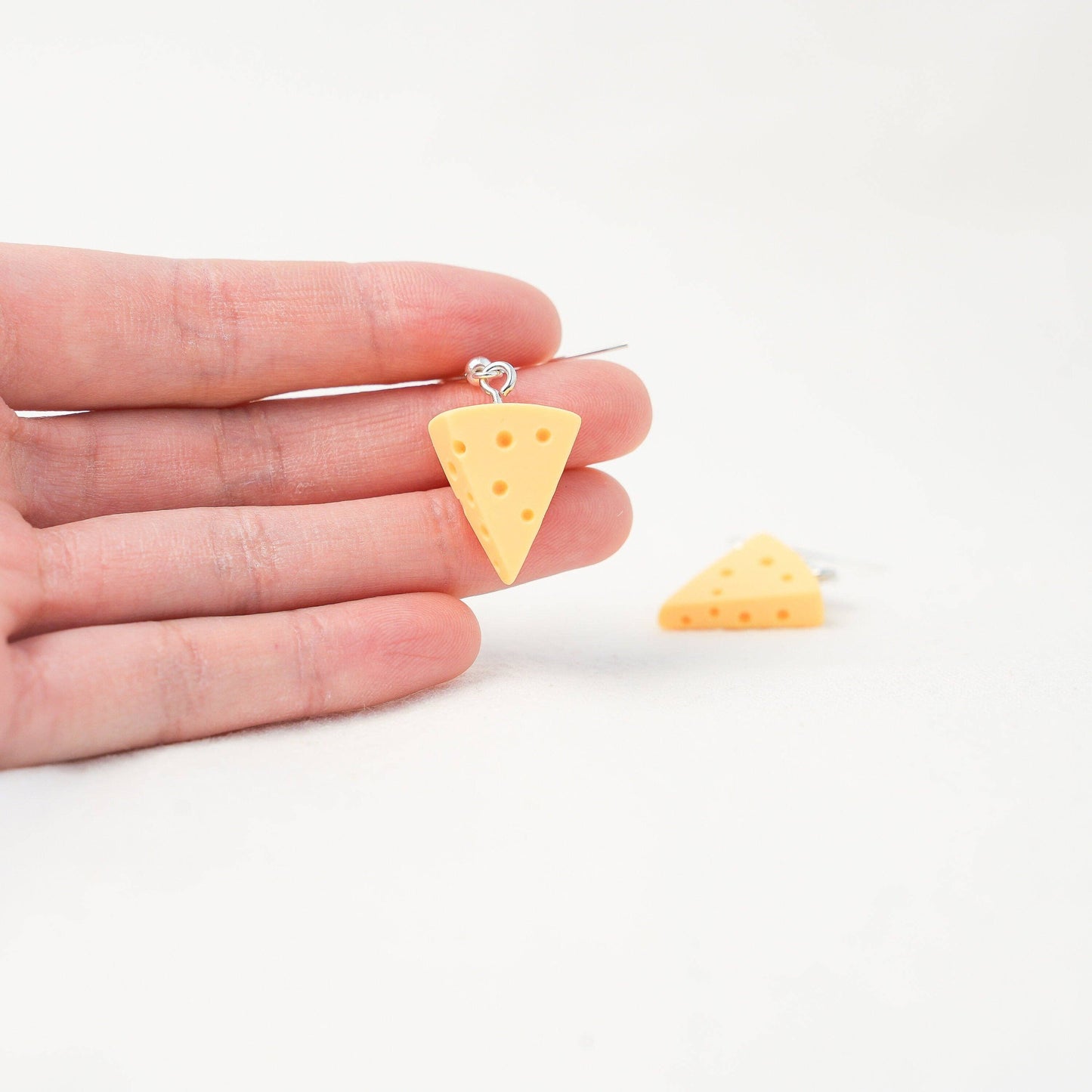 Swiss Cheese Dangle Earrings | Cheese Slice Earrings | Cheese Wedge Earrings | Miniature Jewellery | Silver Drop Earrings | Cheese Earrings