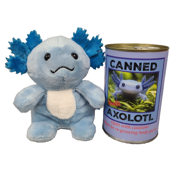 Canned Blue Axolotl Stuffed Animal Plush w/Jokes Unique Gift