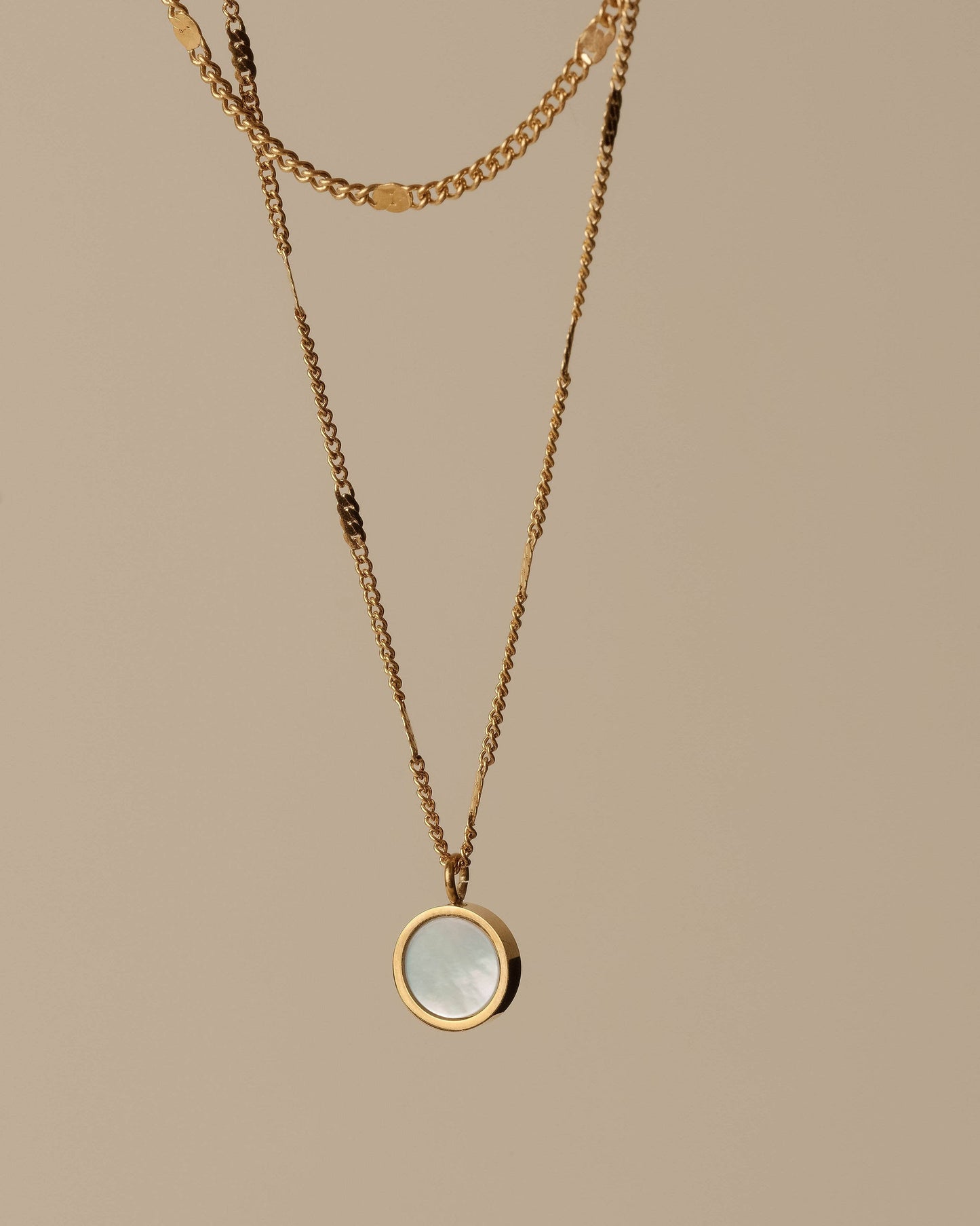 Dual Chain Opal Shell Pendant Necklace