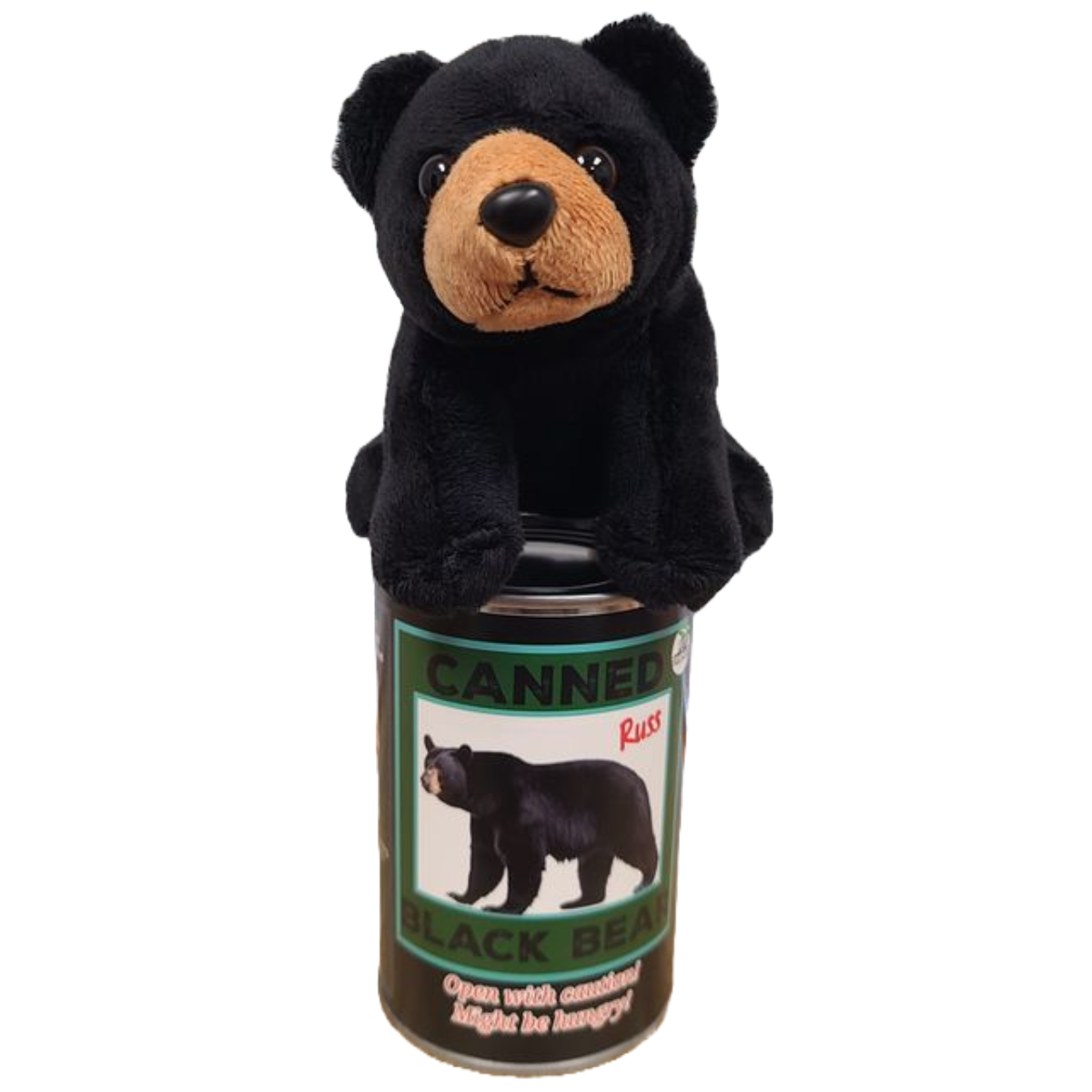 Russ the Canned Black Bear | Stuffed Zoo Plush w/Jokes |Gift