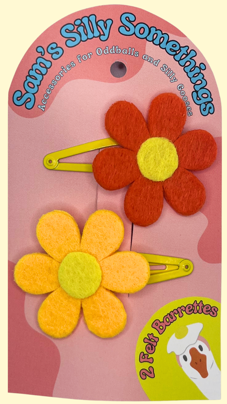 Orange Flower Barrettes | Felt Barrettes | Hair Accessories
