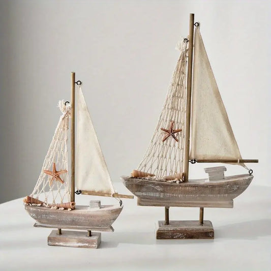 Wooden Sailboat with Starfish - Large
