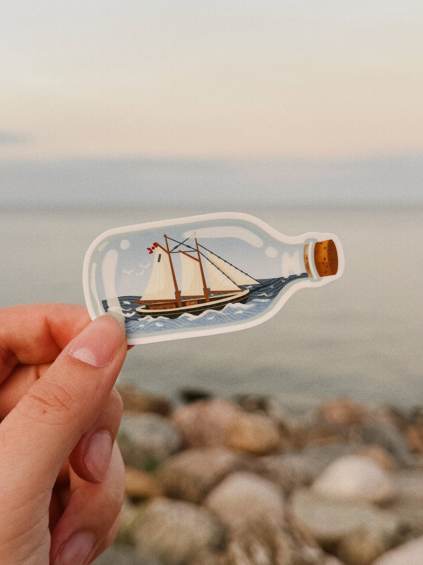 Ship In A Bottle - East Coast Schooner Vinyl Sticker