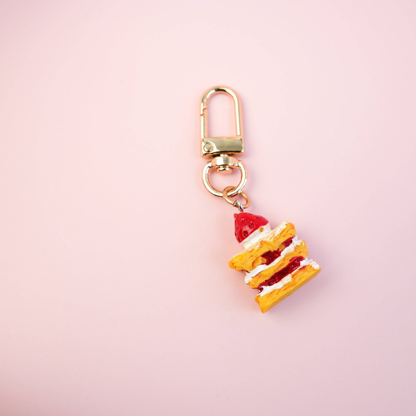 Strawberry Cake Keychain | Miniature Strawberry Shortcake Key Chain | Dessert Keyring | Cute Accessories Gift