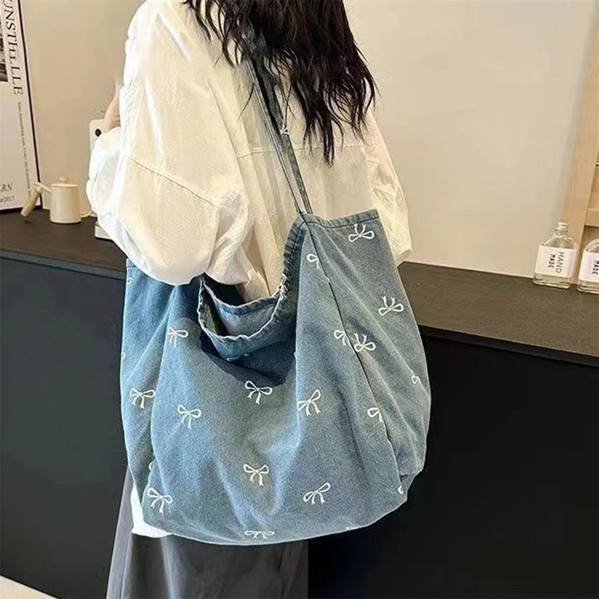 Bow Jean Tote Bag