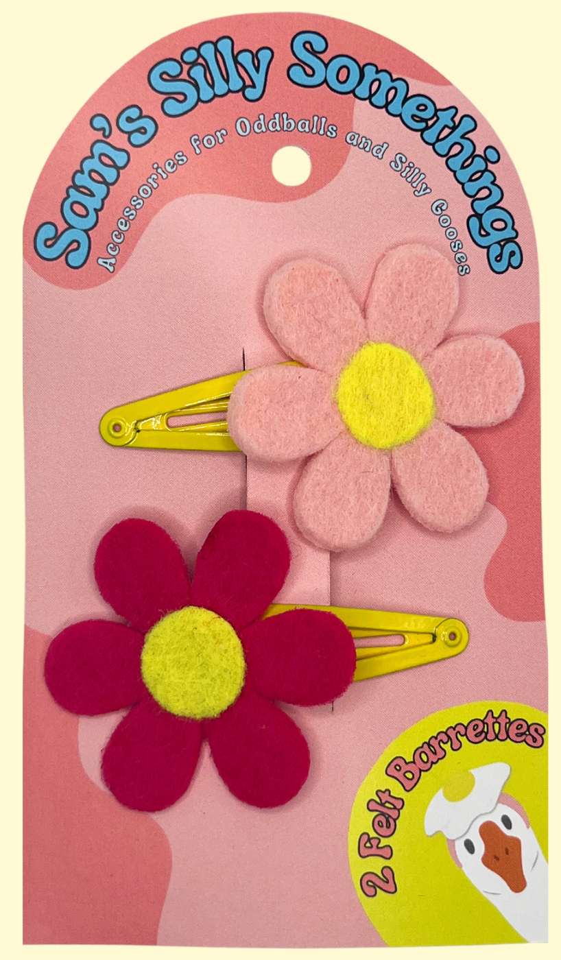 Pink Flower Barrettes | Felt Barrettes | Hair Accessories