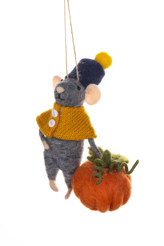 Tall Hat Mouse with Pumpkin