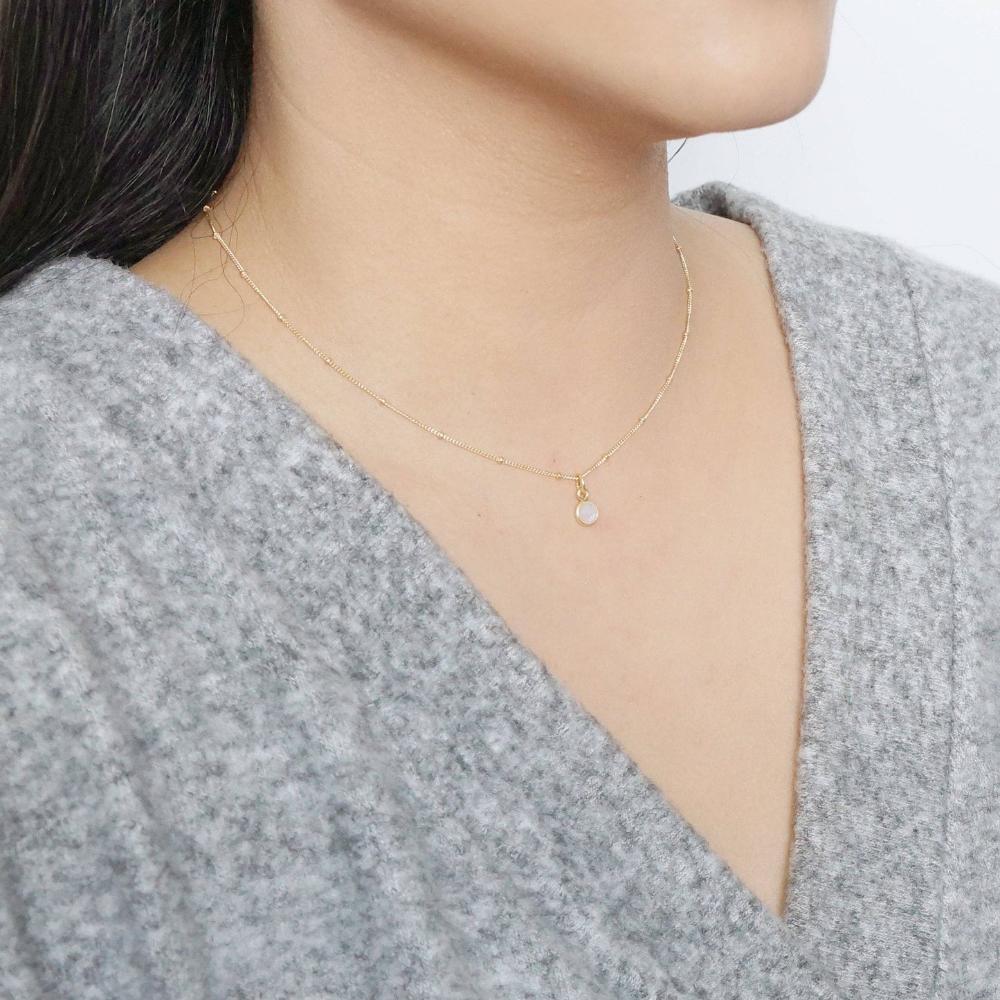 Hunter and Trove- Tiny moonstone Gem on 14K Gold Fill Necklace (Cira)