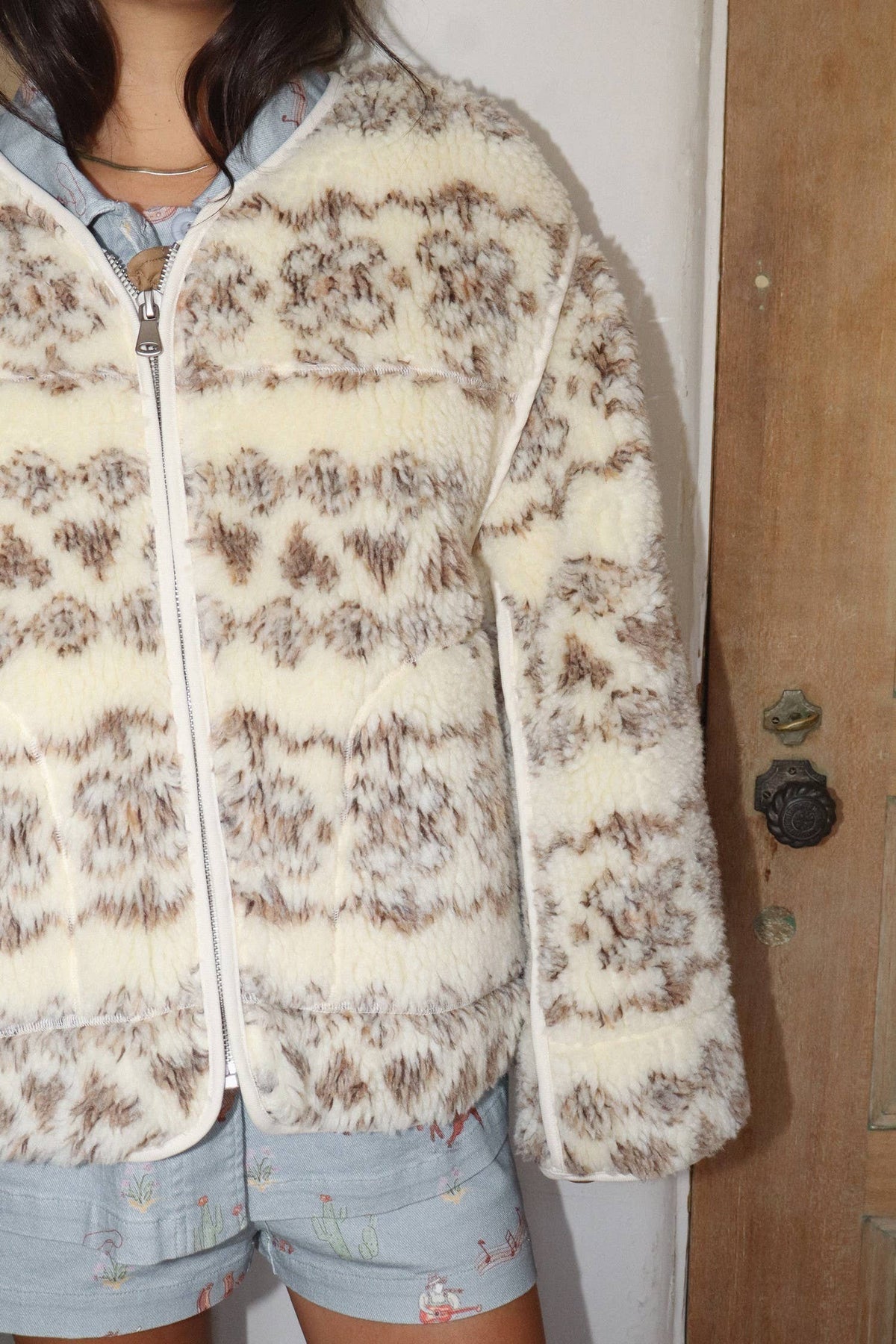 Zip-Front Fuzzy Sherpa Jacket