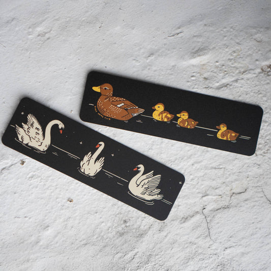 Night Swimming Bookmark | Double Sided Swan Duck Bookmark