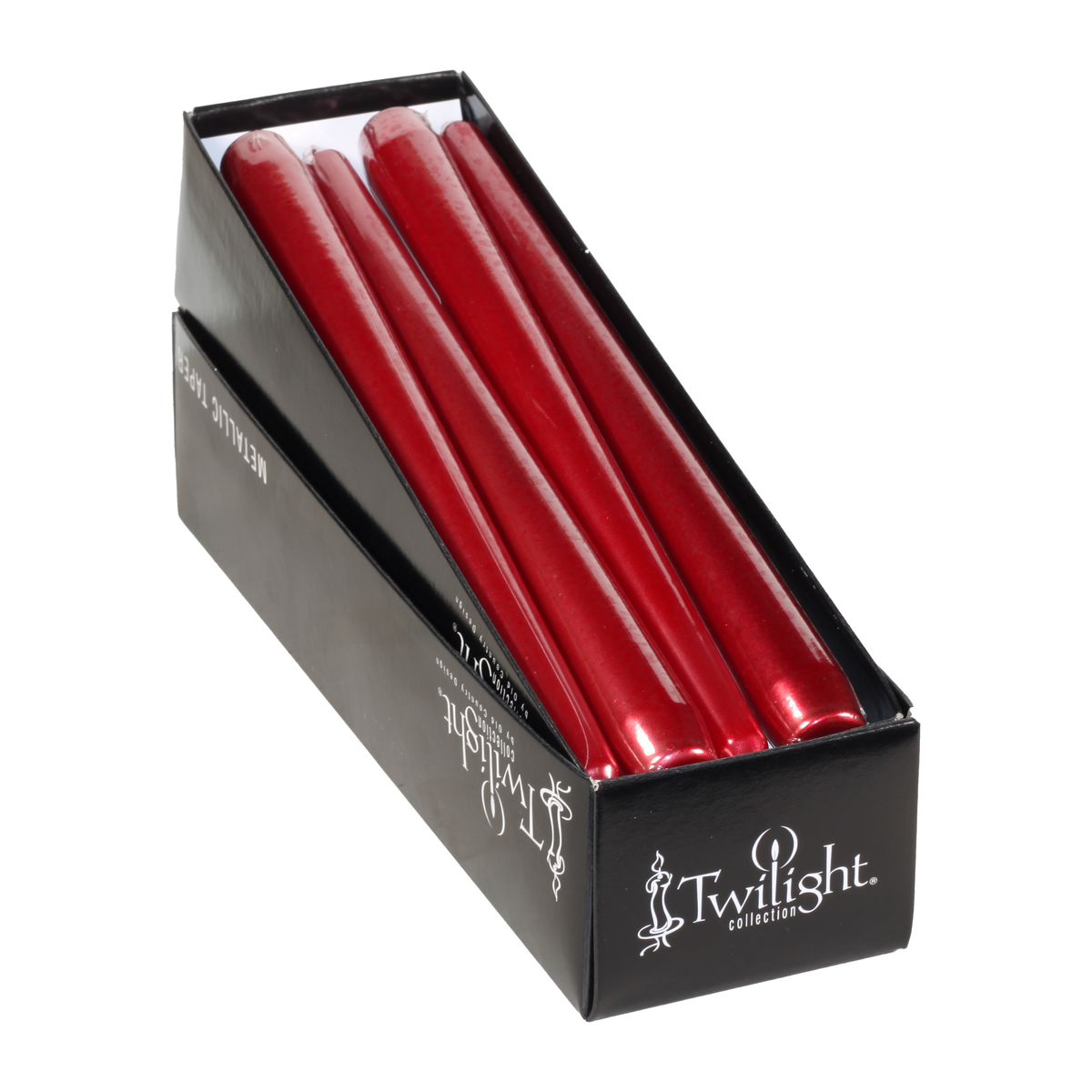 10 Inch Cranberry Metallic Taper Candle | 12 Pack