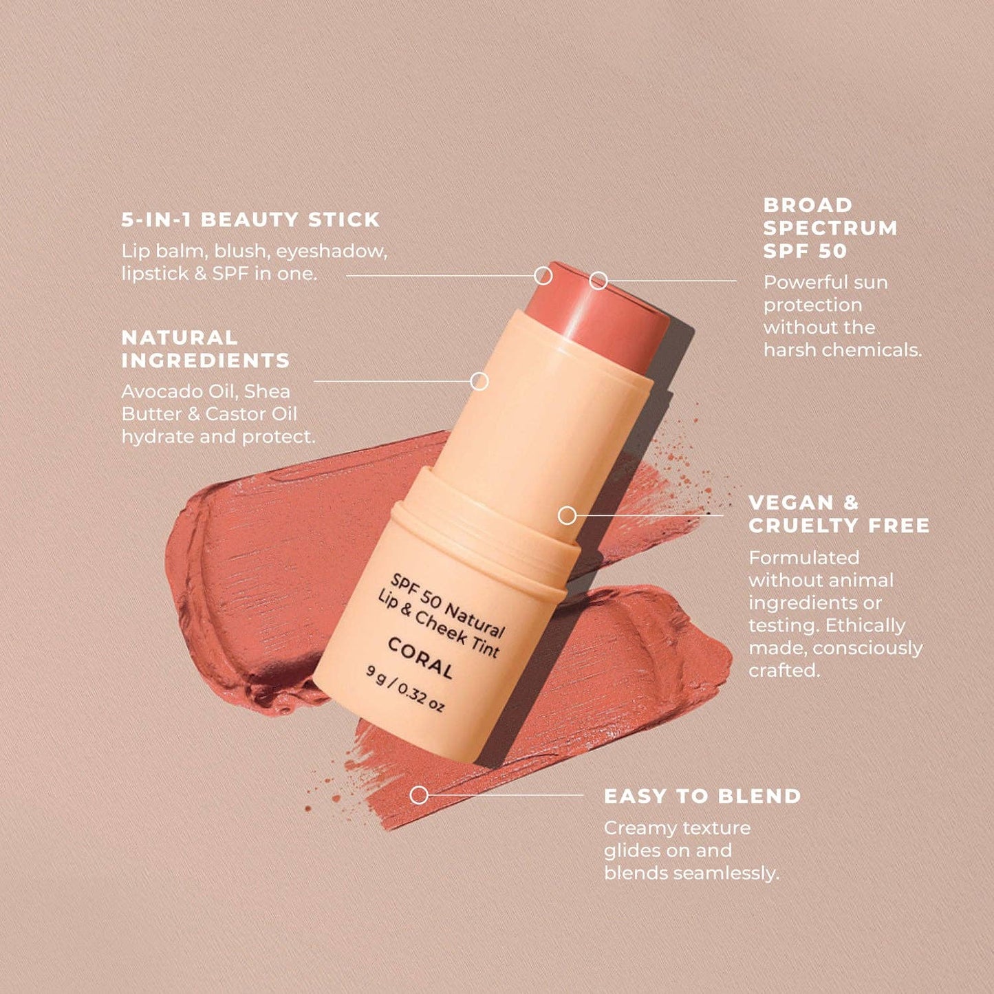 Avocado Zinc SPF 50 Natural Lip & Cheek Tint