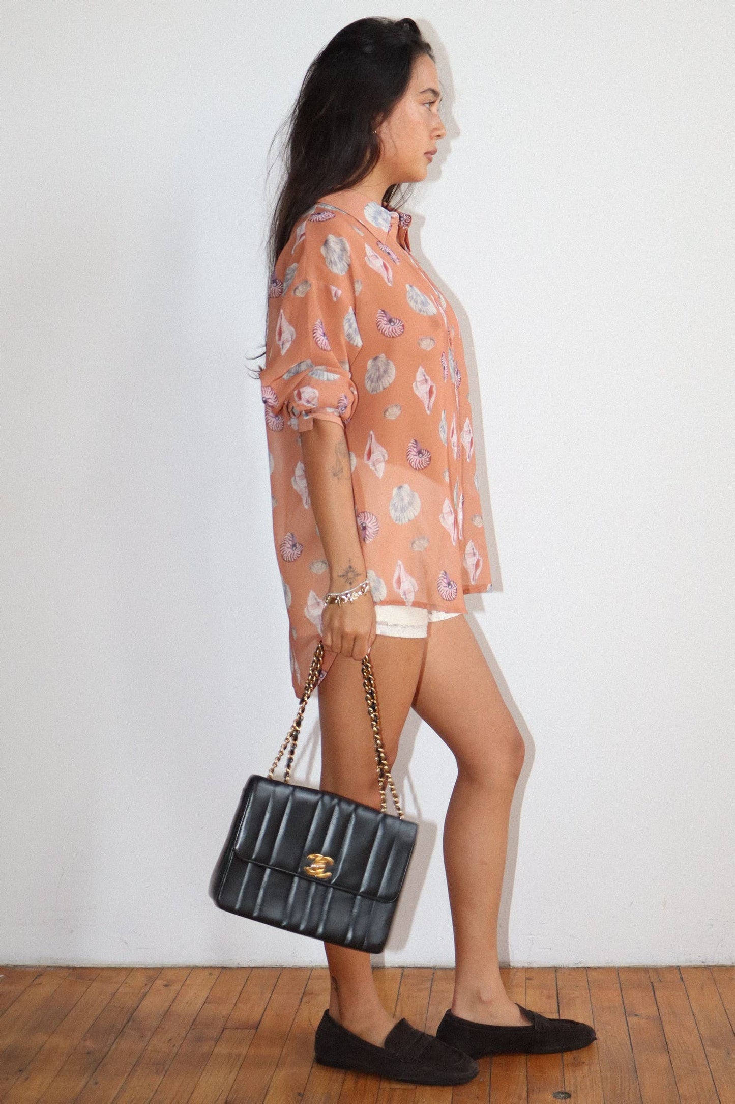 Seashell Print Button Down Shirt