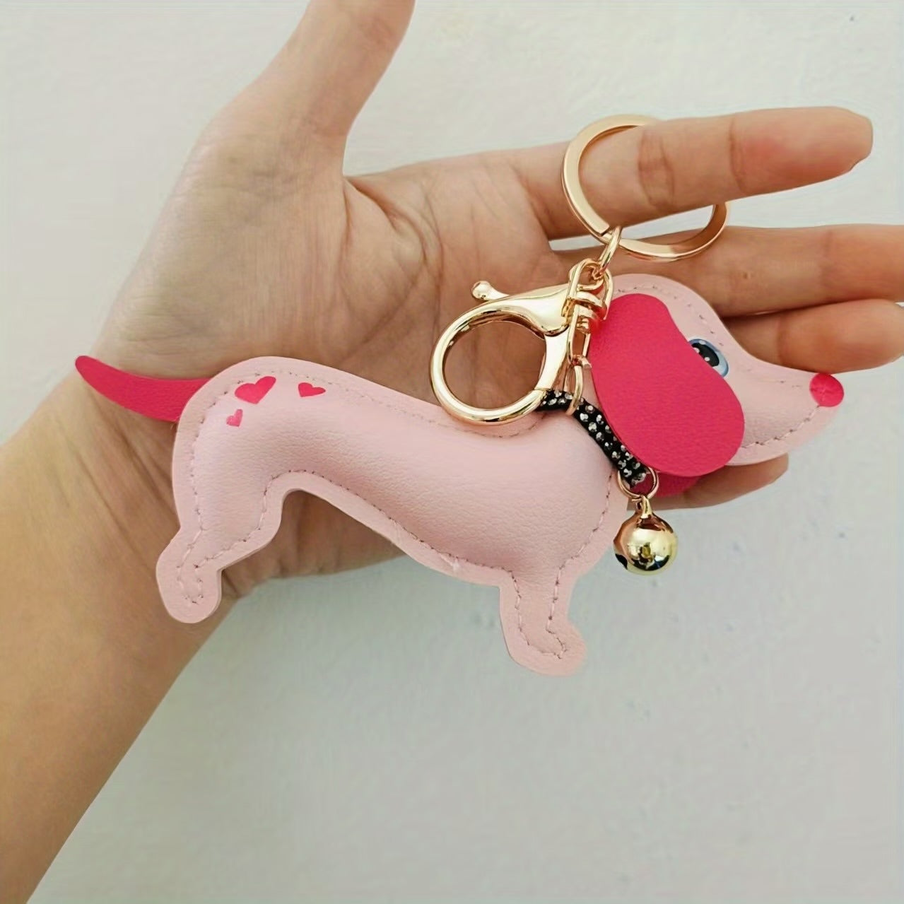 Pink Leather Dachshund Keychain
