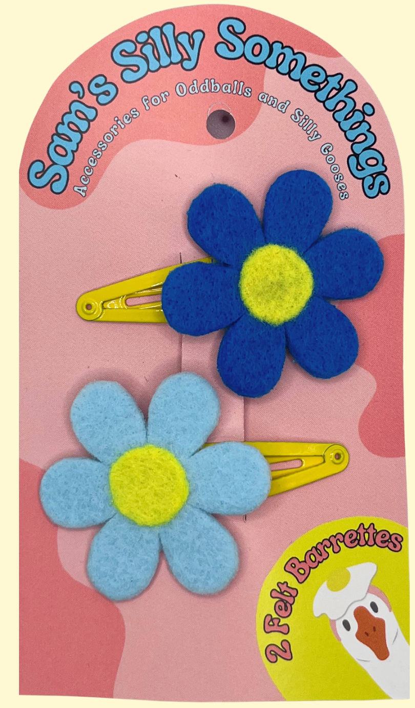 Blue Flower Barrettes | Felt Barrettes | Hair Accessories